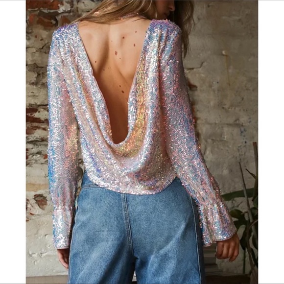 Free People Moonstruck Sequin Open Back Top - Picture 12 of 13